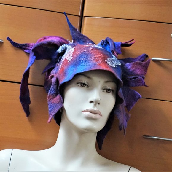 FELTED WOOL UNIQUE HANDMADE HAT GIFT FOR WOMEN main image 6